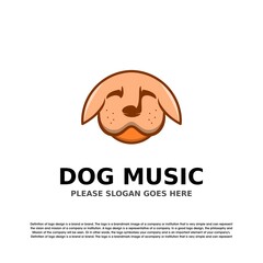 music dog logo vector design template .The dog contains a musical note (eye and nose).