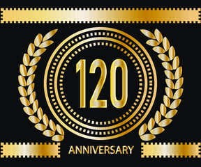 120 years anniversary celebration logotype. Vector and illustration in gold and black background