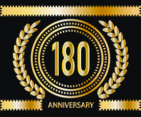 Naklejka premium 180 years anniversary celebration logotype. Vector and illustration in gold and black background