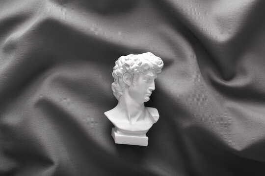 David Plaster Bust On Gray Crumpled Silk Background