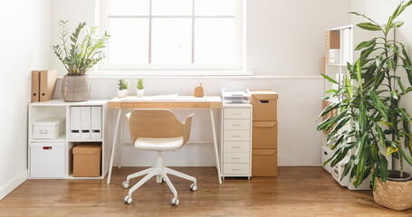 Panoramic view of the office workplace in modern style