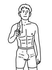 black and white of cute man cartoon for coloring