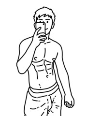 Fototapeta premium black and white of cute man cartoon for coloring