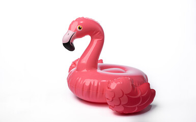 Inflatable pink flamingo isolated on white background - obrazy, fototapety, plakaty