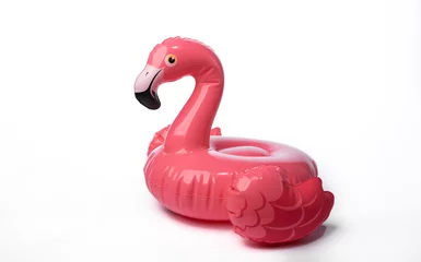 Poster Inflatable pink flamingo isolated on white background © splitov27
