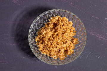 close up of dried shrimp paste on bowl
