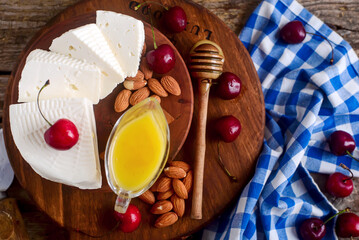 cheese on the cutting board. selective focus