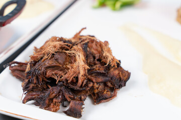 Close-up shot of meat tandoori in isolated area.