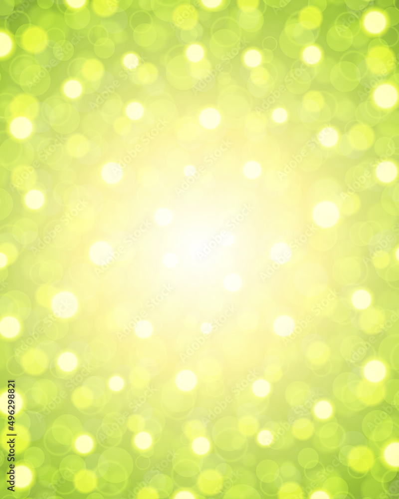 Wall mural bright star light with green particles vector background. abstract bubbles blurring from yellow supe