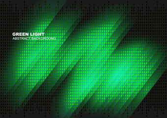 Green light ray and grid abstract background
