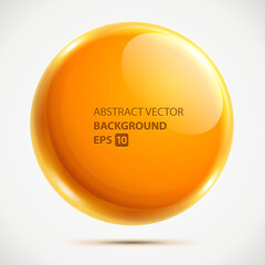 Yellow volumetric sphere vector template background. Bright round shape template with futuristic gradient. Pearl element hanging above surface. Element for creative business presentation and art.