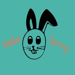 Digitally generated image of hello spring text banner and bunny icon against blue background