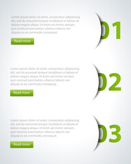 Infographic semicircular columns vector template. Green bulge banner with color numbers annotations and text information. Graphic communication tabs for presentation of creative projects.