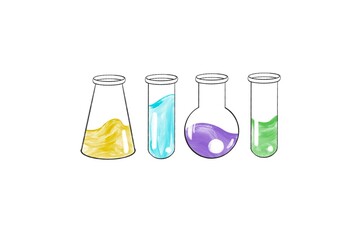 Watercolour illustration laboratory glassware set