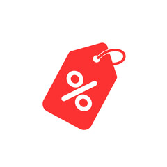 The percentage sign on the red tag for discounts in stores and banks. Color vector graphics.