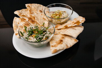 focaccia with salad on a plate