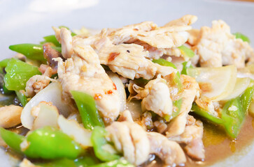 Chicken stir fried with green chilli dish. Thai food.