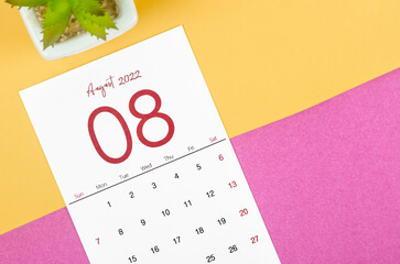 August 2022 calendar on multicolored background. - obrazy, fototapety, plakaty