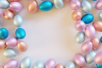 Border from colorful Easter eggs on white background. 3d render