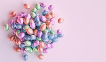 Heap of colorful Easter eggs on white background. 3d render