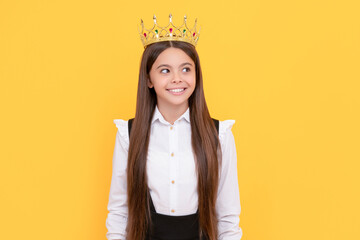 arrogant princess in tiara. proud teen girl smiling. egoistic child wear diadem