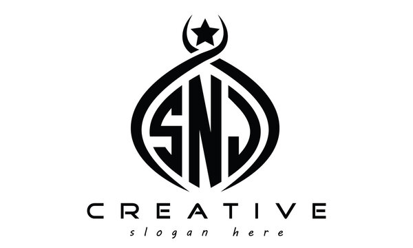 SNJ three letters monogram curved oval initial logo design, geometric minimalist modern business shape creative logo, vector file
