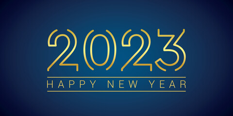 Fototapeta na wymiar happy new year blue holiday background 2023 with golden typography
