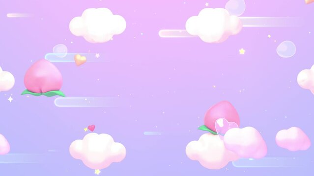 Looped horizontal scrolling cartoon sweet peaches in the sky animation.