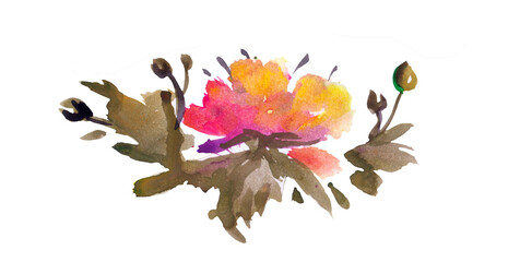 Fototapeta premium Hand-drawn bouquet of pink flowers. Watercolor composition with peonies.
