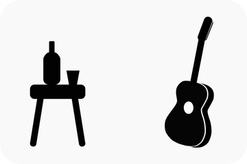 Guitar, stool, whiskey and a serving glass