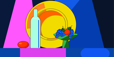  graphic still life in bright colors