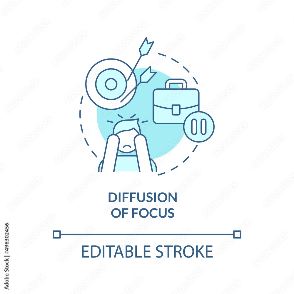 Poster diffusion of focus turquoise concept icon. disadvantage of online collaboration abstract idea thin l