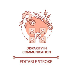 Disparity in communication terracotta concept icon. Disadvantage of online workplace abstract idea thin line illustration. Isolated outline drawing. Editable stroke. Arial, Myriad Pro-Bold fonts used
