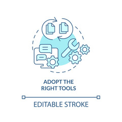 Adopt right tools turquoise concept icon. Choose equipment. Start virtual office abstract idea thin line illustration. Isolated outline drawing. Editable stroke. Arial, Myriad Pro-Bold fonts used