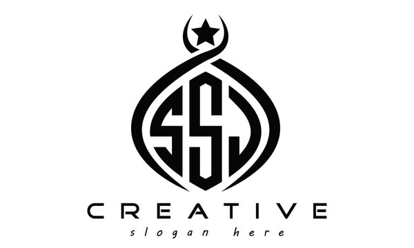 SSJ three letters monogram curved oval initial logo design, geometric minimalist modern business shape creative logo