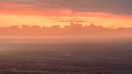 A dramatic twilight sunset over Atlantic ocean in Cape Town. 