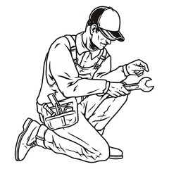 Male manual worker with wrench