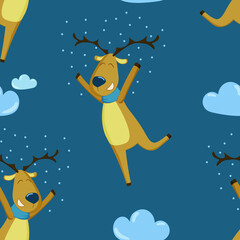 Obraz na płótnie Canvas vector pattern with a deer that rejoices in the snow 