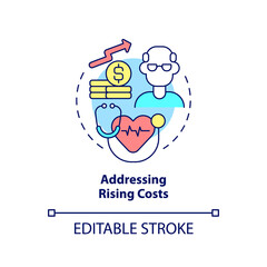 Addressing rising costs concept icon. Healthcare difficulty abstract idea thin line illustration. Public health crisis. Isolated outline drawing. Editable stroke. Arial, Myriad Pro-Bold fonts used