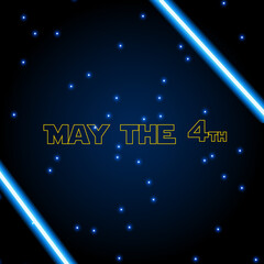 May The 4th. Vector illustration with glowing swords and stars. - obrazy, fototapety, plakaty
