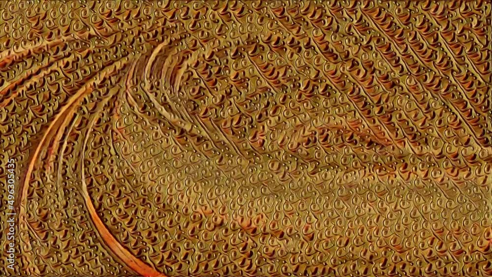 Poster seamless loop of abstract animation of twisted rotating golden metal spirals. digital art concept