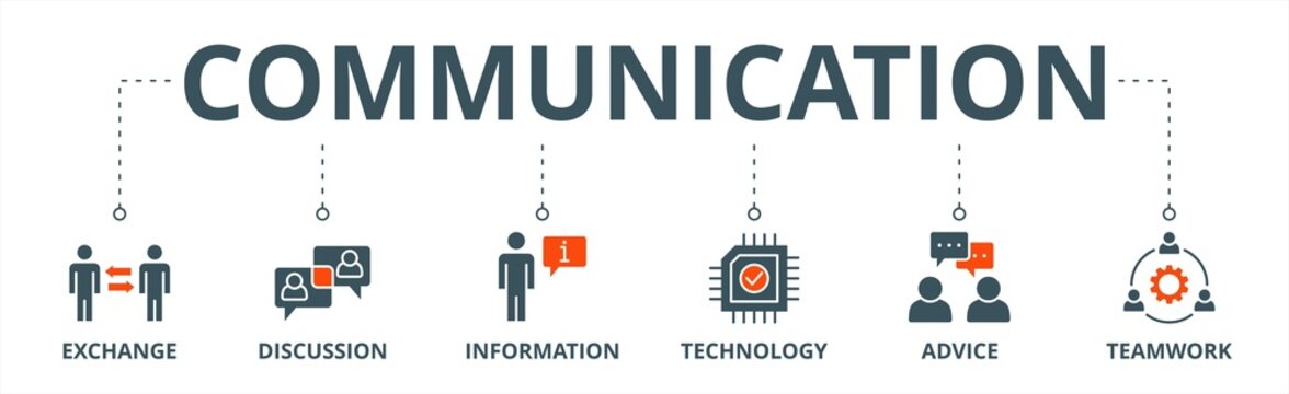 Communication banner web icon vector illustration concept with icon of exchange, discussion, information, technology, advice, and teamwork