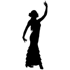 Black silhouette of flamenco dancer in beautiful dress