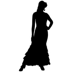 Black silhouette of flamenco dancer in beautiful dress