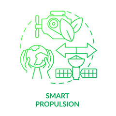 Smart propulsion green gradient concept icon. Sustainability and eco friendly principles. Spacetech trend abstract idea thin line illustration. Isolated outline drawing. Myriad Pro-Bold font used