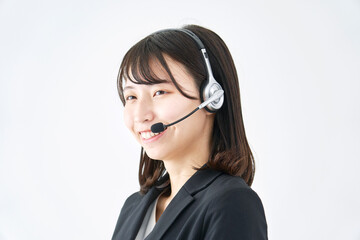 女性　オペレーター　案内　白背景