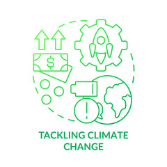 Tackling climate change green gradient concept icon. Ecological initiatives. Space technology abstract idea thin line illustration. Isolated outline drawing. Myriad Pro-Bold font used