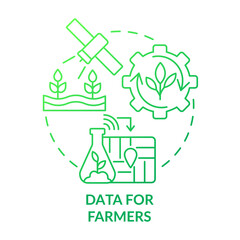 Data for farmers green gradient concept icon. Agribusiness support. Space technology and climate change abstract idea thin line illustration. Isolated outline drawing. Myriad Pro-Bold font used