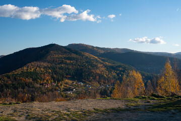Magnetic view on beautiful autumn mountains panorama in Ukraine