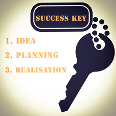 Sucses key idea planing realisation text and key icon 